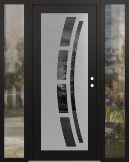 Diamond C12 64" x 80" black/black mirrored Glass Panel stainless steel LHI with 2 Sidelites clear Glass