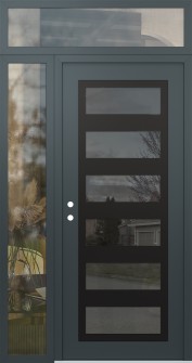 Diamond C9 52" x 96" anthracite/anthracite mirrored Glass Panel black RHI with Sidelite and Transom clear Glass