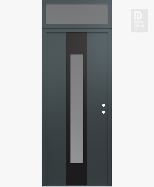 Modern Steel Front Door DIAMOND A1 36" X 96" ANTHRACITE/ANTHRACITE FROSTED GLASS PANEL BLACK LHI WITH TRANSOM FROSTED GLASS
