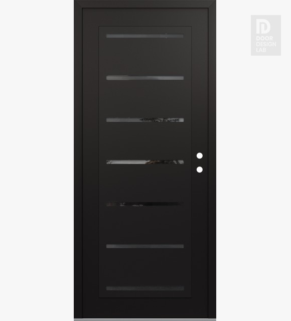 Modern Steel Front Door Diamond C11 36" x 80" black/black mirrored Glass Panel black LHI