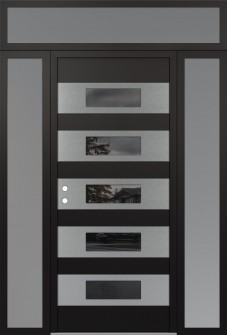 Diamond D5 64" x 96" black/black Mirrored Glass Panel stainless steel RHI with 2 Sidelites and Transom frosted Glass