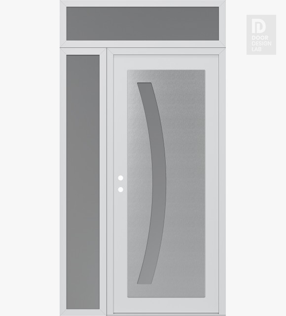 Modern Steel Front Door Diamond C4 48" x 96" white/white frosted Glass Panel stainless steel RHI with Sidelite and Transom frosted Glass