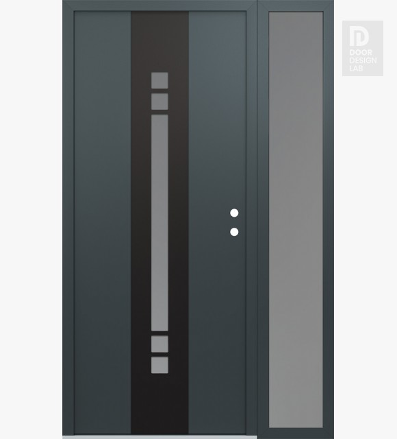 Modern Steel Front Door DIAMOND A4 50" X 80" ANTHRACITE/ANTHRACITE FROSTED GLASS PANEL BLACK LHI WITH SIDELITE FROSTED GLASS
