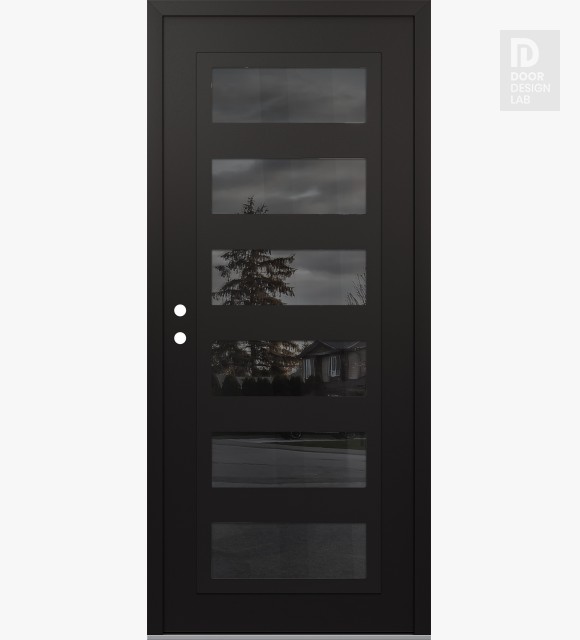 Modern Steel Front Door Diamond C9 36" x 80" black/black mirrored Glass Panel black RHI