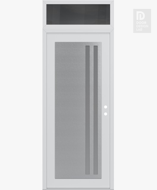 Modern Steel Front Door Diamond C6 36" x 96" white/white frosted Glass Panel stainless steel LHI with Transom mirrored Glass