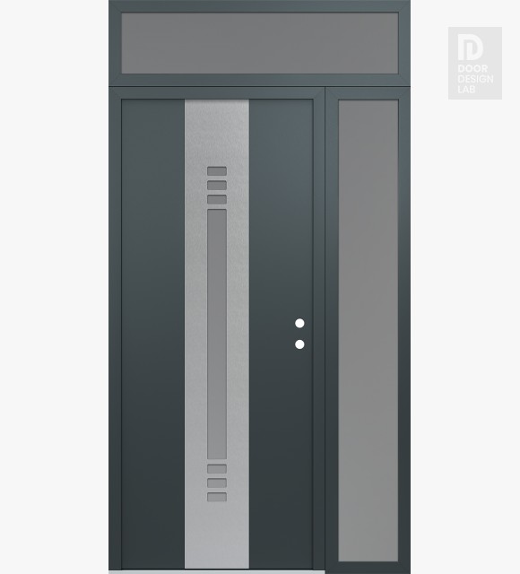 Modern Steel Front Door DIAMOND A5 48" X 96" ANTHRACITE/ANTHRACITE FROSTED GLASS PANEL STAINLESS STEEL LHI WITH SIDELITE AND TRANSOM FROSTED GLASS