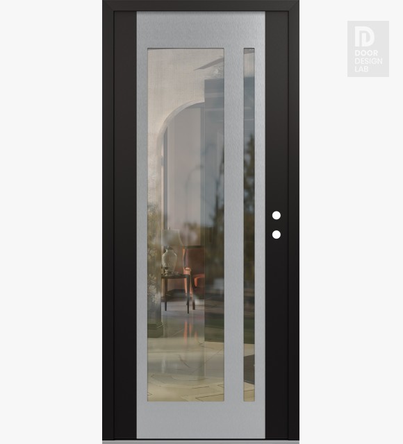 Modern Steel Front Door Diamond C15 36" x 80" black/black clear Glass Panel stainless steel LHI