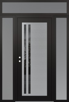 Diamond C6 60" x 96" black/black mirrored Glass Panel stainless steel RHI with 2 Sidelites and Transom frosted Glass