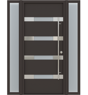 MODERN FRONT STEEL DOOR WITH SIDELITES AURA BROWN/WHITE 61 1/16" X 81 11/16" LHI 