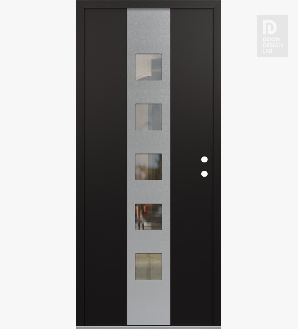 Modern Steel Front Door DIAMOND A13 36" X 80" BLACK/BLACK CLEAR GLASS PANEL STAINLESS STEEL LHI