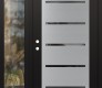 Modern Steel Front Door Diamond C11 52" x 80" black/black mirrored Glass Panel stainless steel RHI with Sidelite clear Glass