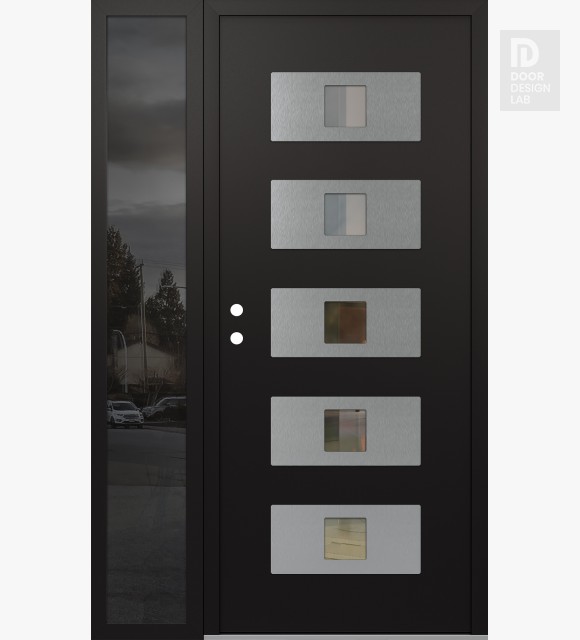 Modern Steel Front Door Diamond D8 48" x 80" black/black clear Glass Panel stainless steel RHI with Sidelite mirrored Glass
