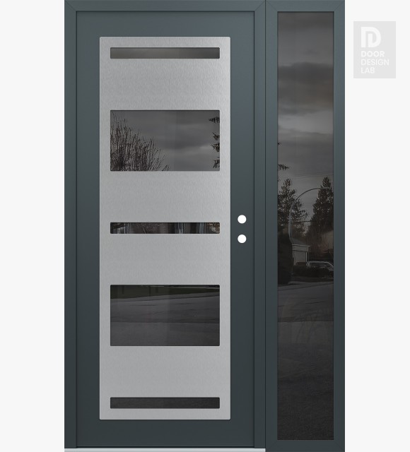 Modern Steel Front Door Diamond C10 48" x 80" anthracite/anthracite mirrored Glass Panel stainless steel LHI with Sidelite mirrored Glass