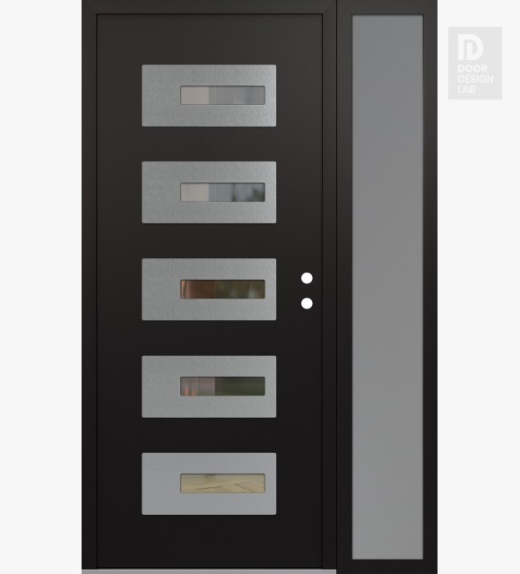 Modern Steel Front Door Diamond D6 50" x 80" black/black clear Glass Panel stainless steel LHI with Sidelite frosted Glass