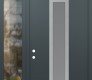 Modern Steel Front Door DIAMOND A11 50" X 96" ANTHRACITE/ANTHRACITE FROSTED GLASS PANEL STAINLESS STEEL RHI WITH SIDELITE AND TRANSOM CLEAR GLASS