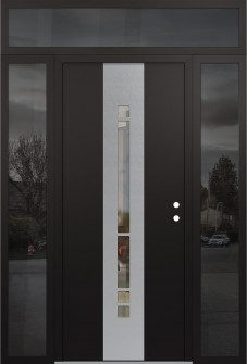 DIAMOND A3 64" X 96" BLACK/BLACK CLEAR GLASS PANEL STAINLESS STEEL LHI WITH 2 SIDELITES AND TRANSOM MIRRORED GLASS