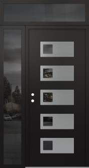 Diamond D2 52" x 96" black/black mirrored Glass Panel stainless steel RHI with Sidelite and Transom mirrored Glass