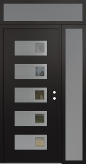 Diamond D2 50" x 96" black/black clear Glass Panel stainless steel LHI with Sidelite and Transom frosted Glass