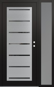 Diamond C11 50" x 80" black/black mirrored Glass Panel stainless steel LHI with Sidelite frosted Glass