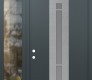 Modern Steel Front Door DIAMOND A3 48" X 96" ANTHRACITE/ANTHRACITE FROSTED GLASS PANEL STAINLESS STEEL RHI WITH SIDELITE AND TRANSOM CLEAR GLASS