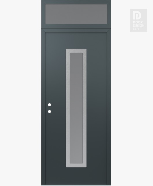 Modern Steel Front Door DIAMOND A11 36" X 96" ANTHRACITE/ANTHRACITE FROSTED GLASS PANEL STAINLESS STEEL RHI WITH TRANSOM FROSTED GLASS