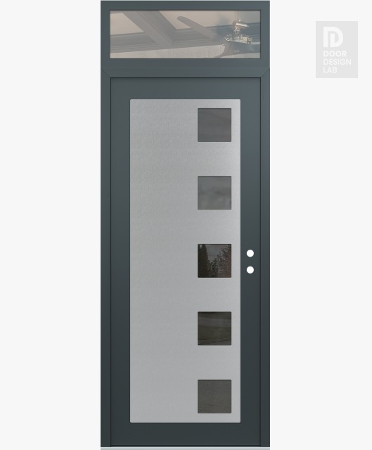 Modern Steel Front Door Diamond C5 36" x 96" anthracite/anthracite mirrored Glass Panel stainless steel LHI with Transom clear Glass