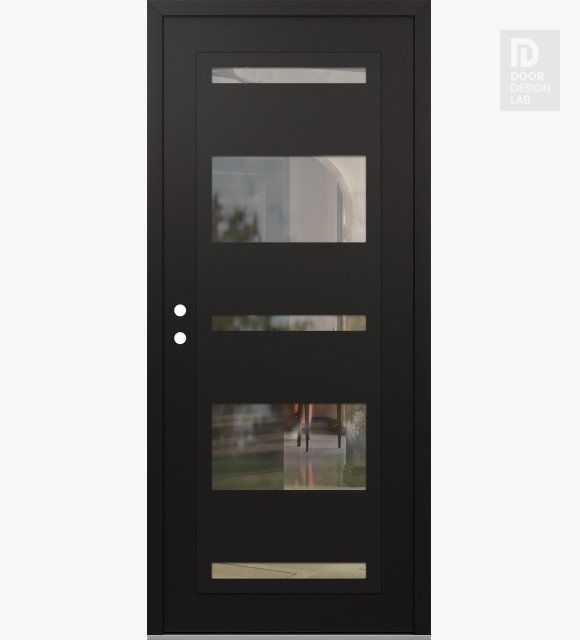Modern Steel Front Door Diamond C10 36" x 80" black/black clear Glass Panel black RHI
