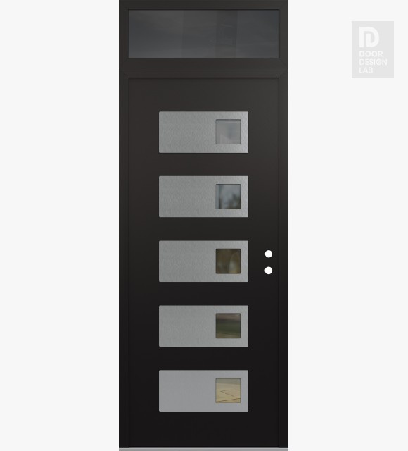 Modern Steel Front Door Diamond D2 36" x 96" black/black clear Glass Panel stainless steel LHI with Transom mirrored Glass