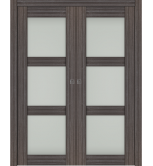 Palladio 3 Lite Vetro Gray Oak Double pocket doors