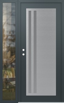 Diamond C6 48" x 80" anthracite/anthracite frosted Glass Panel stainless steel RHI with Sidelite clear Glass