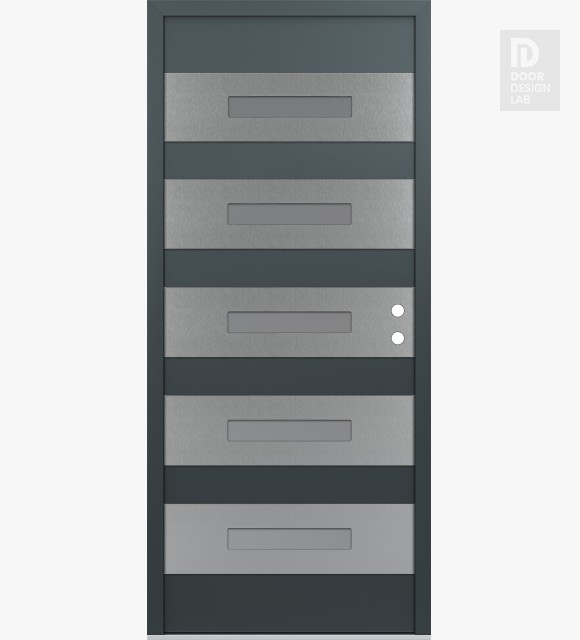 Modern Steel Front Door Diamond D9 36" x 80" anthracite/anthracite frosted Glass Panel stainless steel LHI