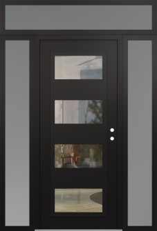 Diamond C2 68" x 96" black/black clear Glass Panel black LHI with 2 Sidelites and Transom frosted Glass