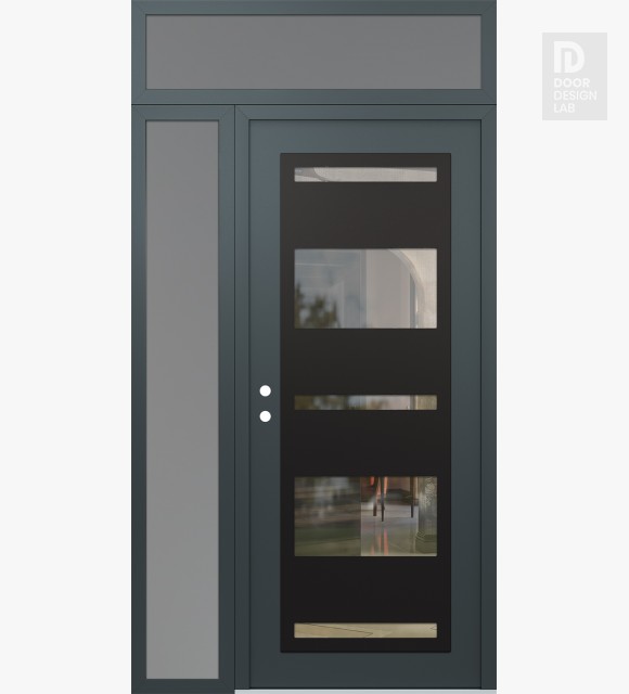Modern Steel Front Door Diamond C10 50" x 96" anthracite/anthracite clear Glass Panel black RHI with Sidelite and Transom frosted Glass