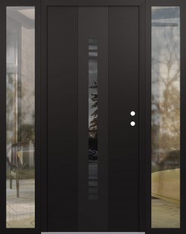 DIAMOND A5 64" X 80" BLACK/BLACK MIRRORED GLASS PANEL BLACK LHI WITH 2 SIDELITES CLEAR GLASS