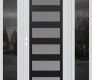 Modern Steel Front Door Diamond C9 68" x 80" white/white frosted Glass Panel black RHI with 2 Sidelites mirrored Glass