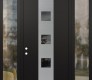 Modern Steel Front Door DIAMOND A12 68" X 96" BLACK/BLACK MIRRORED GLASS PANEL STAINLESS STEEL RHI WITH 2 SIDELITES AND TRANSOM CLEAR GLASS