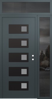 Diamond D2 48" x 96" anthracite/anthracite frosted Glass Panel black LHI with Sidelite and Transom mirrored Glass