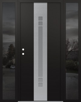 DIAMOND A4 68" X 80" BLACK/WHITE FROSTED GLASS PANEL STAINLESS STEEL RHI WITH 2 SIDELITES MIRRORED GLASS