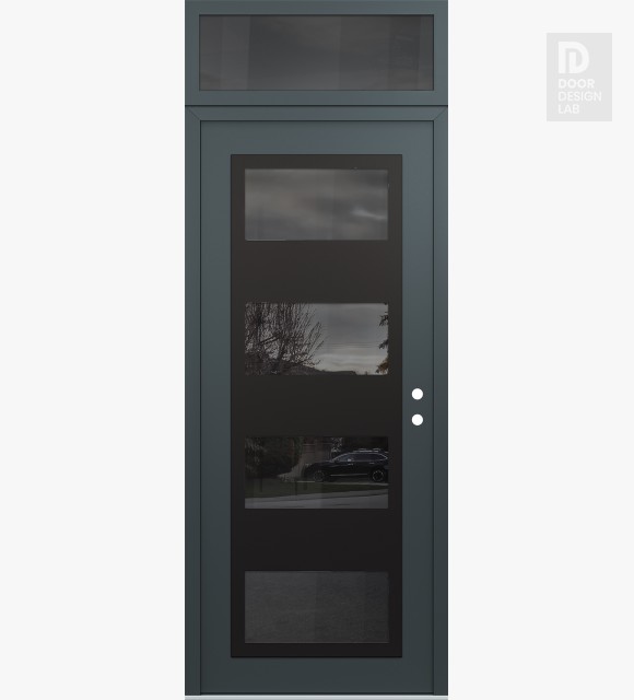 Modern Steel Front Door Diamond C2 36" x 96" anthracite/anthracite mirrored Glass Panel black LHI with Transom mirrored Glass