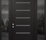 Modern Steel Front Door Diamond C11 60" x 96" black/white frosted Glass Panel black RHI with 2 Sidelites and Transom mirrored Glass