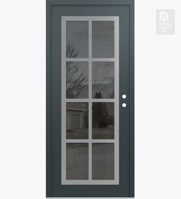 Modern Steel Front Door Diamond C16 36" x 80" anthracite/anthracite mirrored Glass Panel stainless steel LHI
