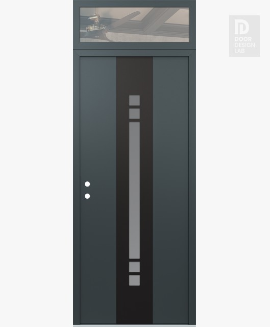 Modern Steel Front Door DIAMOND A4 36" X 96" ANTHRACITE/ANTHRACITE FROSTED GLASS PANEL BLACK RHI WITH TRANSOM CLEAR GLASS
