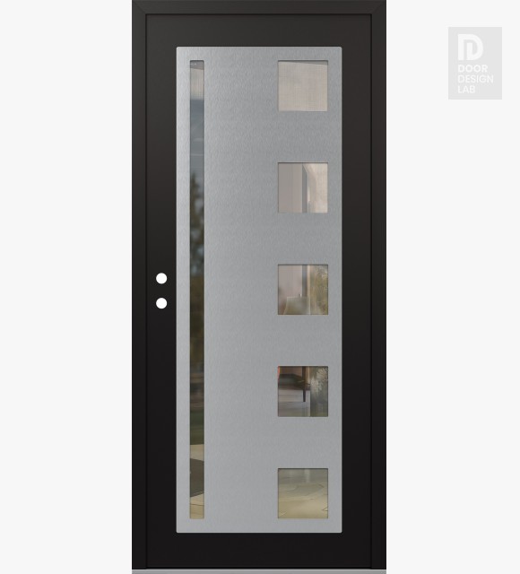 Modern Steel Front Door Diamond C3 36" x 80" black/black clear Glass Panel stainless steel RHI