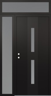 DIAMOND A6 50" X 96" BLACK/WHITE FROSTED GLASS PANEL BLACK RHI WITH SIDELITE AND TRANSOM FROSTED GLASS