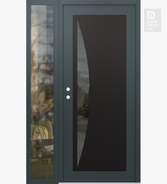 Modern Steel Front Door Diamond C13 48" x 80" anthracite/anthracite mirrored Glass Panel black RHI with Sidelite clear Glass