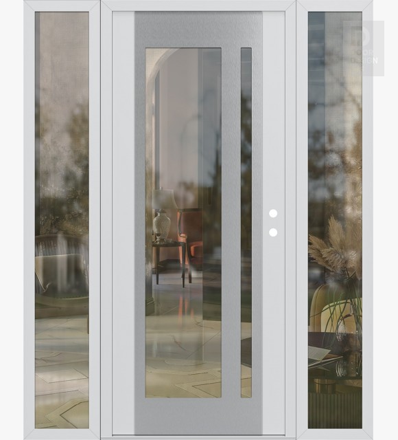 Modern Steel Front Door Diamond C15 68" x 80" white/white clear Glass Panel stainless steel LHI with 2 Sidelites clear Glass