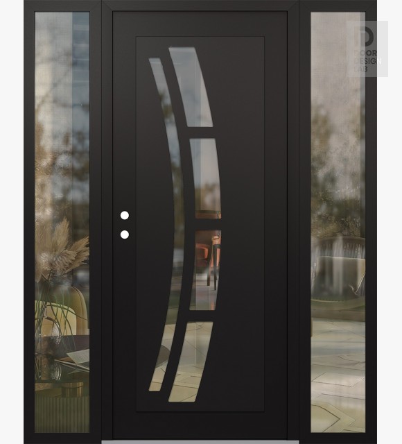 Modern Steel Front Door Diamond C12 60" x 80" black/black clear Glass Panel black RHI with 2 Sidelites clear Glass