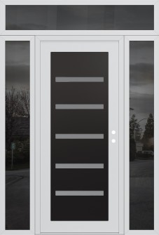 Diamond C7 68" x 96" white/white frosted Glass Panel black LHI with 2 Sidelites and Transom mirrored Glass