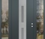 Modern Steel Front Door DIAMOND A6 64" X 96" ANTHRACITE/ANTHRACITE FROSTED GLASS PANEL STAINLESS STEEL LHI WITH 2 SIDELITES AND TRANSOM CLEAR GLASS