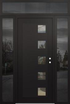 Diamond C5 60" x 96" black/black clear Glass Panel black LHI with 2 Sidelites and Transom mirrored Glass